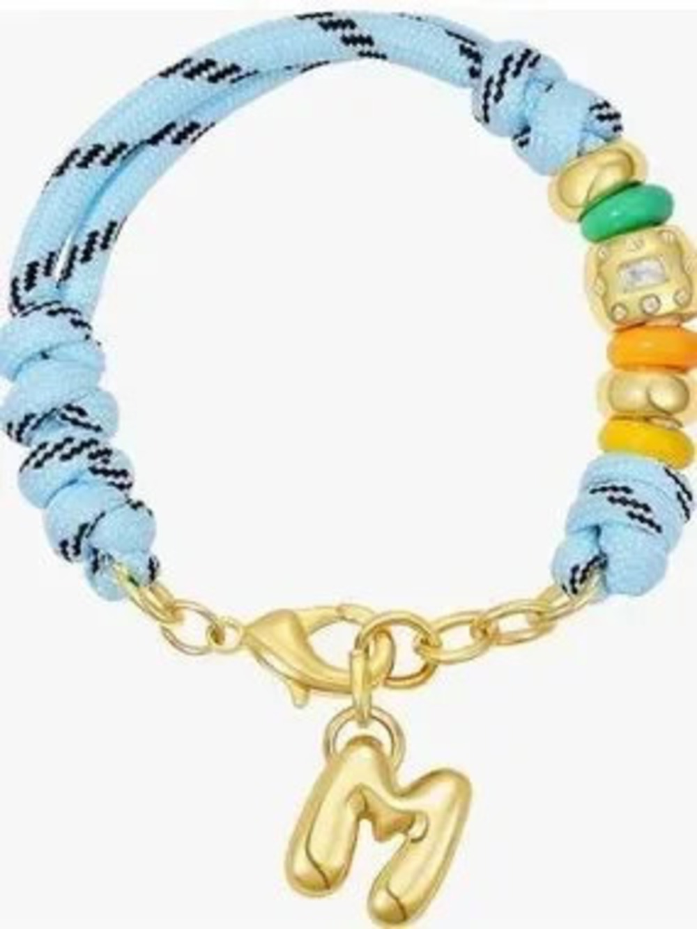 NEW 14K Gold Plated Light Blue Rope Bracelet with Gold 'M' Charm